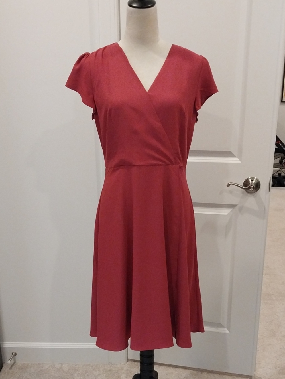 Ann Taylor Wrap-Style Midi Dress in Dusty Rose